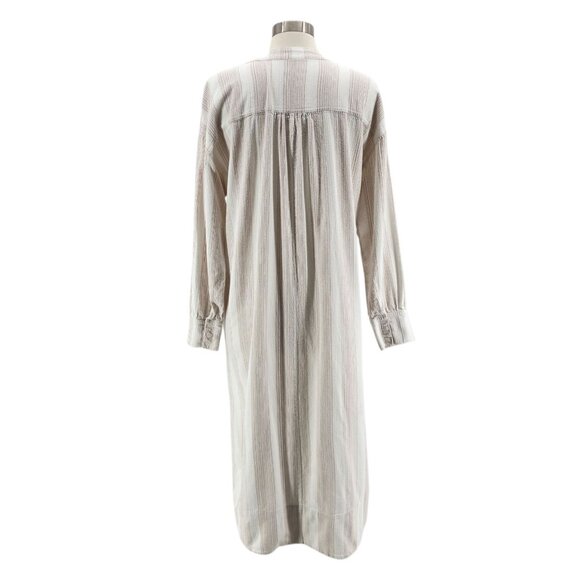 Free People Womens Medium Dress Midi Tunic V-Neck Striped Ivory Boho Hippie - Picture 5 of 14
